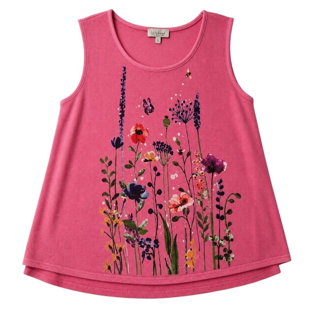 Jess & Jane NWT Gardenia Floral Tank Top Women's SM Pink Waffle Knit WK12-1821